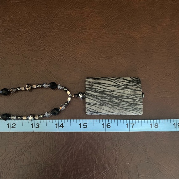 Black Lined Jasper Stone Necklace with Black and Metallic Beads - Picture 6 of 8